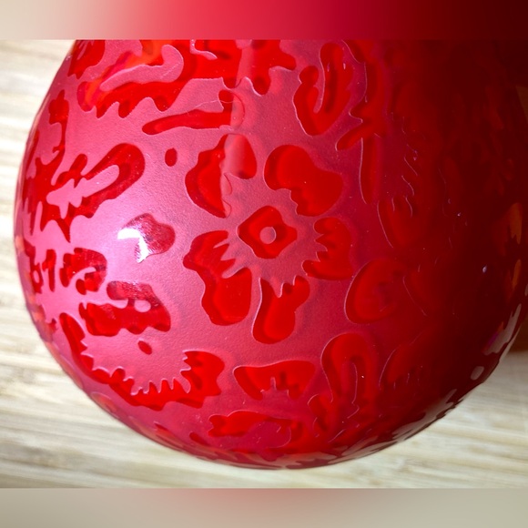 Etched Red Art Glass Vase Handmade Ei8hteen Karat 18/K Vintage 6" Belis - Picture 7 of 16